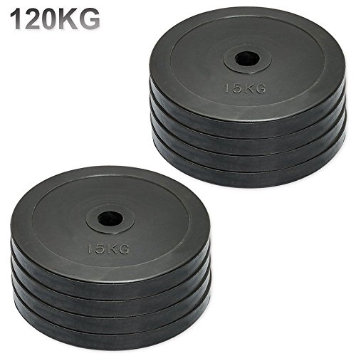 Discos de pesas olímpicos de MaxStrength de goma, para gimnasio o culturismo (5 cm, 15 kg) (personalizable), color negro, tamaño 15kg x 8 = 120