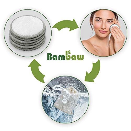 Discos Desmaquillantes | 16 Discos Desmaquillantes Reutilizables | Con Bolsa de Lavado | Hechos en Fibra de Bambú | Desmaquillante Facial | Lavables | Aptos Para Todo Tipo de Pieles | Bambaw