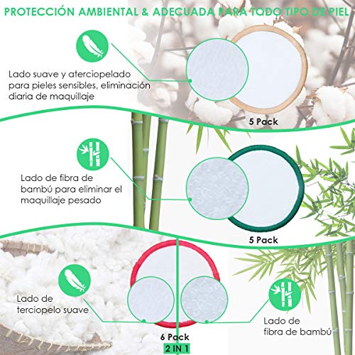 Discos Desmaquillantes Reutilizables Bambú Algodón Wolady 16 Almohadillas Desmaquillante Ecológicos Facial Lavables Maquillaje Remover Paño Limpieza Cara Todo Pieles Suave Basura Cero con Bolsa Lavado