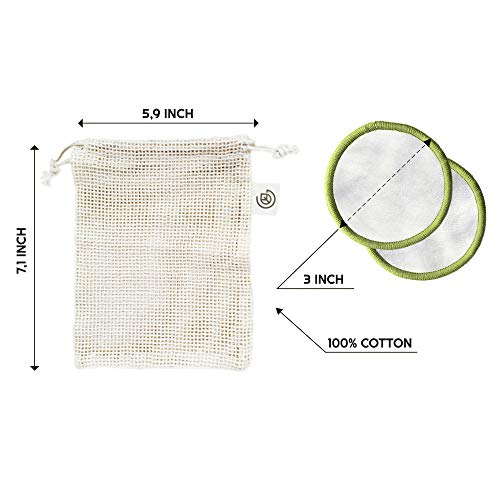 Discos Desmaquillantes Reutilizables Greenzla (20pcs) con bolsa de lavandería lavable y caja redonda para guardarlas |100% algodón de bambú orgánico| Algodones desmaquillantes reutilizables ecológicas