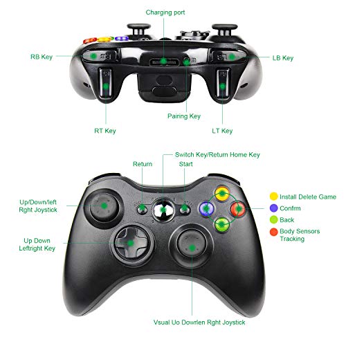 Diswoe Xbox 360 Controlador de Gamepad, Xbox 360 Inalámbrico Gamepad Controlador Joypad con Vibración Doble Ergonomía para Consola Microsoft Xbox 360, PC ( Windows 10/8.1/8/7/XP )