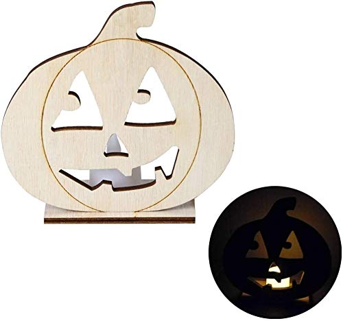 DIY placa de madera de la calabaza hueco collar de ornamento con LED de luz de la lámpara de caramelo Home Party Decor Suministros célula de la batería (incluido) DOISLL