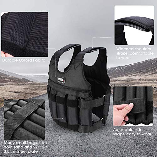 DIYARTS Chaleco Peso Chaqueta Entrenamiento con Ajustable para Bajar Peso Gimnasio Entrenamiento Fuerza Fitness Carga Máxima 20 Kg 50 Kg (20KG)