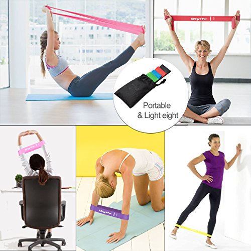 Diyife Bandas Elasticas Fitness, Set de 6 Cintas Elásticas de Resistencia para Yoga, Pilates, Danza, Fuerza, Estiramiento de Terapia y Ejercicio, Bolsa Transporte Incluida