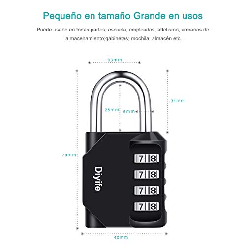 Diyife Candado De Combinación, [Paquete De 2] Cerradura De Combinación De 4 Dígitos, Candado para El Casillero del Gimnasio Escolar, Archivadores, Caja De Herramientas,Cerca, Cerrojo, Etc. (Negro)