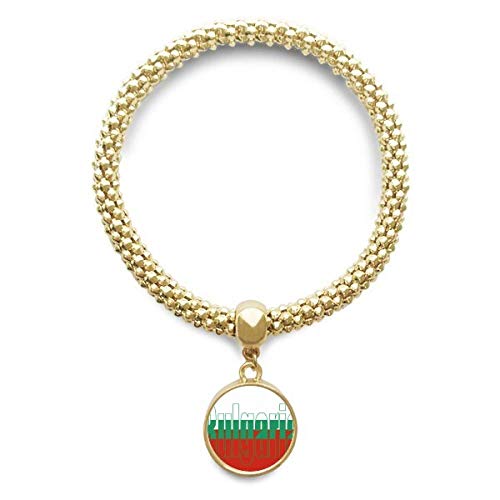 DIYthinker Cadena de joyería Bandera de Bulgaria País Nombre de Oro Pendiente Redondo de Pulsera