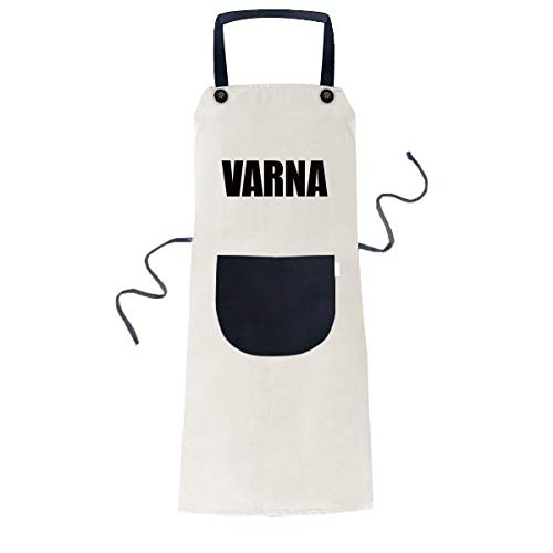 DIYthinker Nombre Varna Bulgaria Ciudad cocinar Bolsillo Mujeres Babero Ajustable Cocina Beige Delantal Hombres Regalo Chef 70cm x 67cm Negro