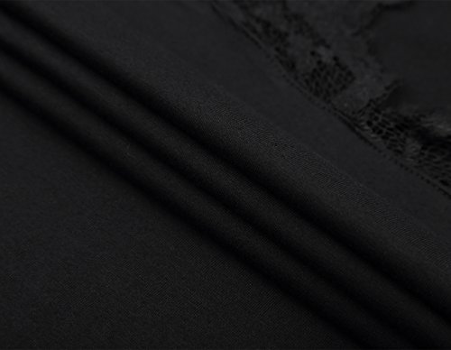 DJT Mujeres Clasico V-Escote Camisa Blusa de Manga Larga con Elementos de Encaje Negro S