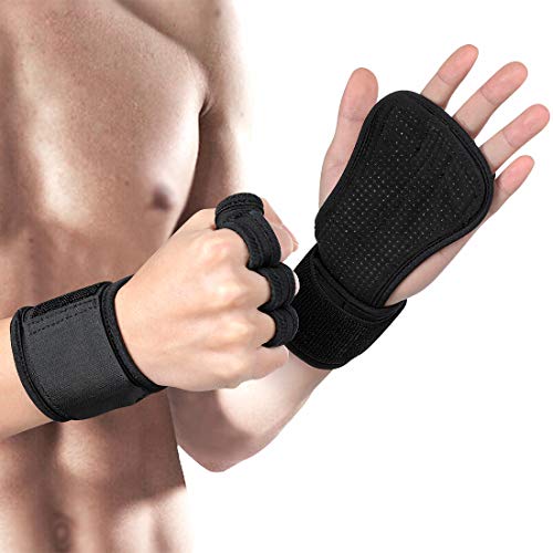 DOACT Guantes Muñequera Gimnasio para Crossfit, Gym Hombre y Mujer Guantes Transpirable con Protección Completa de Muñeca y Palma, Antideslizante Guantes para Levantamiento de Pesas, Mancuernas (M-L)