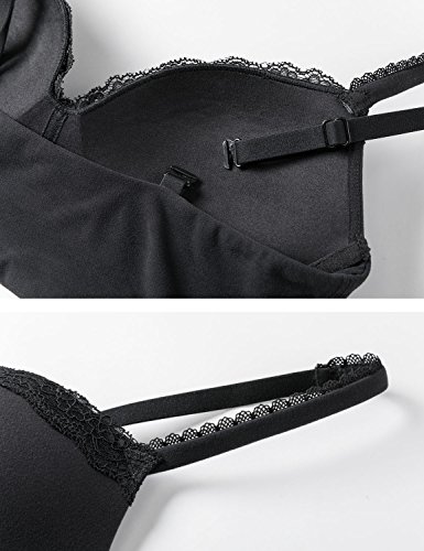 DOBREVA Sujetador Push Up sin Aros con Relleno de Encaje Bralette para Mujer Negro(Push Up) 85A