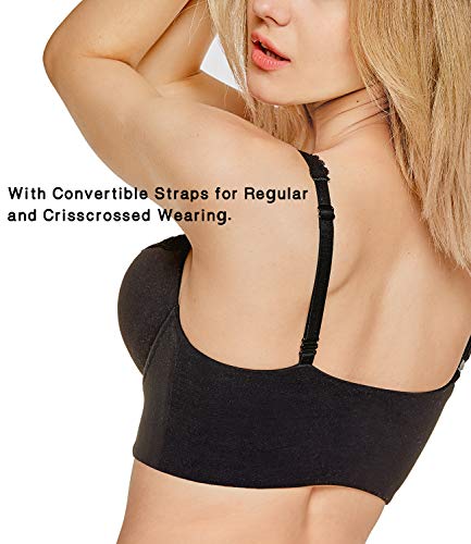 DOBREVA Sujetador Push Up sin Aros con Relleno de Encaje Bralette para Mujer Negro(Push Up) 85A