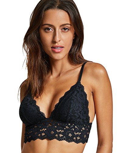 DOBREVA Sujetador Triángulo de Encaje Bralette para Mujer Negro M