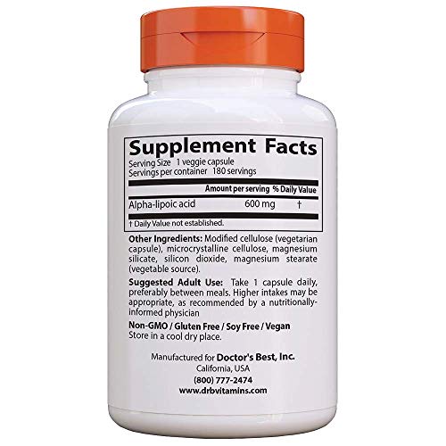 Doctor's Best Alpha Lipoic Acid, 600mg - 180 vcaps 180 unidades 240 g