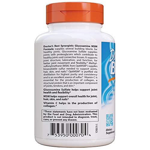 Doctor's Best Fórmula Sinergica De Glucosamina Msm Con Optimsm - 180 Cápsulas 180 Unidades 240 g