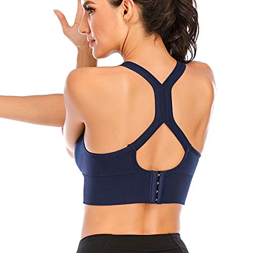 DODOING brasier deportivo sin costuras para mujer, de alto impacto, para yoga, gimnasio, entrenamiento, fitness, actividad, espalda cruzada, sujetadores acolchados 2# Azul S