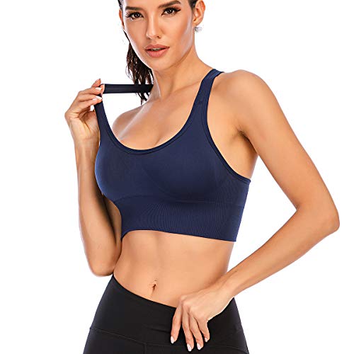 DODOING brasier deportivo sin costuras para mujer, de alto impacto, para yoga, gimnasio, entrenamiento, fitness, actividad, espalda cruzada, sujetadores acolchados 2# Azul S