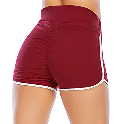 Dodoing - Pantalones cortos de yoga para mujer, cintura alta, pantalones cortos de yoga 4# Rojo (botines fruncidos) L