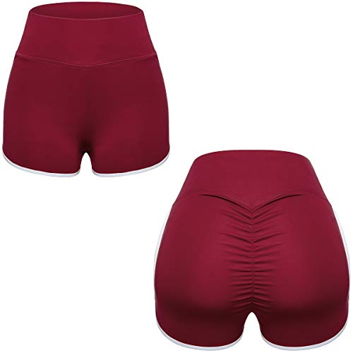 Dodoing - Pantalones cortos de yoga para mujer, cintura alta, pantalones cortos de yoga 4# Rojo (botines fruncidos) L