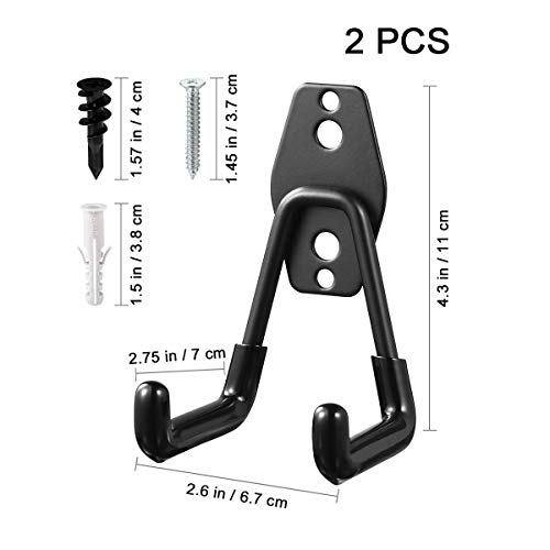 DOITOOL 2 piezas Gancho para Colgador de Garaje dobles Ganchos de almacenamiento de garaje Gancho de Bicicleta de Pared para organizar herramientas,escaleras,bicicletas (negro,11 x 7 x 1 cm)