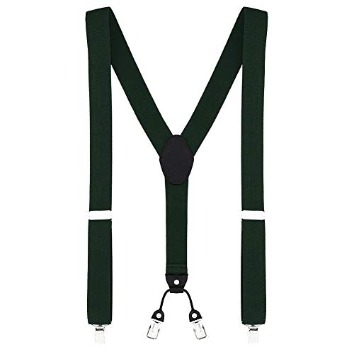DonDon tirantes anchos 3,5 cm para hombres con 4x clips con cuero en forma de Y - elástico y longitud ajustable - verde