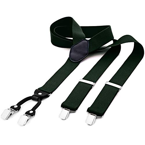 DonDon tirantes anchos 3,5 cm para hombres con 4x clips con cuero en forma de Y - elástico y longitud ajustable - verde