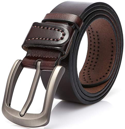 DOVAVA Cinturón Hombre Cuero, Cinturón Marrón con Hebilla, Cinturones Elegantes para Pantalones Vaqueros, Casuales o Formales (Marrón 2001, 125 cm (39"-45"))