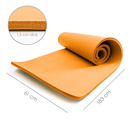 #DoYourFitness Esterilla para Fitness »Yamuna« / Colchoneta Extra Gruesa y Suave, Pilates, Gimnasia y Yoga/Estera Deporte/Medidas: 183 x 61 x 1,5 cm/Naranja