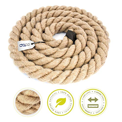 DQ-PP CUERDA DE YUTE | Longitud 10m | Grosor 22mm | Cuerda de Fibra 100% Natural Marrón | Cuerdas decorativa | Decoracion de bricolaje | Macramé | Accesorios de Jardin