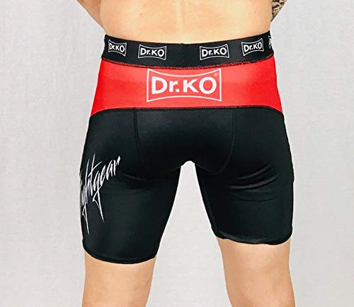 Dr. K.O. Pantalones Mallas Cortas térmicas de compresión, Shorts de compresión MMA para Lucha, Boxeo, Artes Marciales, Kick Boxing, Muay Thai (Negro y Rojo, S)