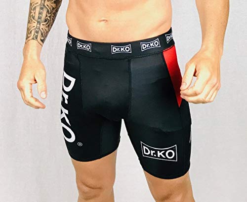 Dr. K.O. Pantalones Mallas Cortas térmicas de compresión, Shorts de compresión MMA para Lucha, Boxeo, Artes Marciales, Kick Boxing, Muay Thai (Negro y Rojo, S)