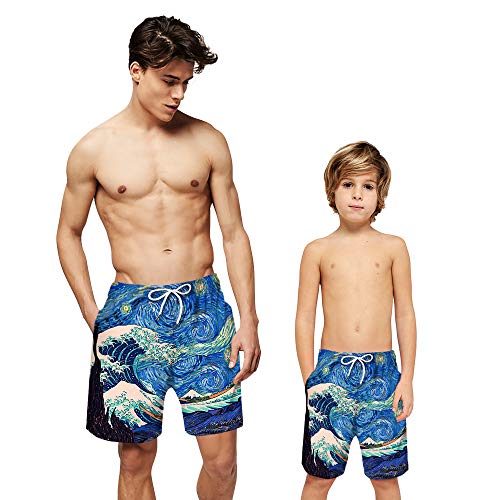 DREAMING-Sea Wave Digital Printing Pantalón De Playa para Padres E Hijos Pantalones Cortos Deportivos para Vacaciones De Ocio para Hombre Adult-XL