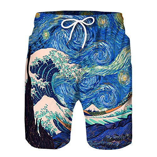 DREAMING-Sea Wave Digital Printing Pantalón De Playa para Padres E Hijos Pantalones Cortos Deportivos para Vacaciones De Ocio para Hombre Adult-XL