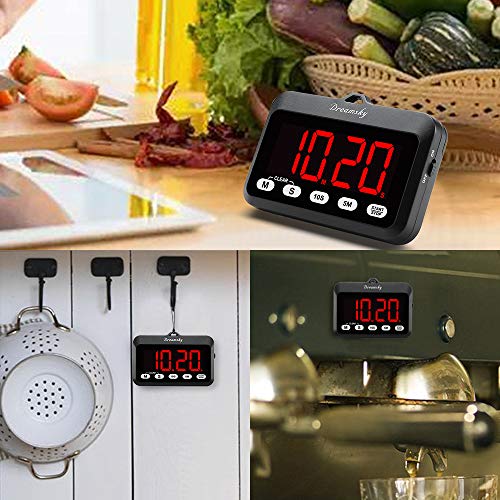 DreamSky Temporizador Digital para Cocina con Alarma Potente, Pantalla Grande con Números Rojos, Cuenta Regresiva y Progresiva, a Pilas, Cocinar, Fácil de Usar