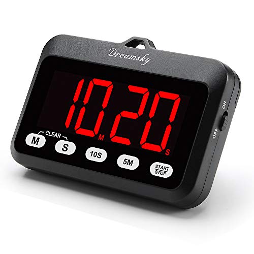 DreamSky Temporizador Digital para Cocina con Alarma Potente, Pantalla Grande con Números Rojos, Cuenta Regresiva y Progresiva, a Pilas, Cocinar, Fácil de Usar