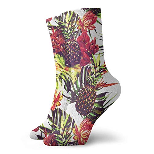 Drempad Luxury Calcetines de Deporte Tropical Flowers Palm Leaves Pineapples Pattern Unisex Socks, All-Season Lightweight Ankle Socks Crew Socks