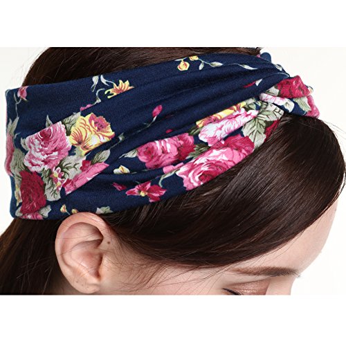 DRESHOW 4 Pack 1950 vendimia flor bandas para las mujeres Twist elástico Turbante Headband cabeza envuelve lindo Hair Band accesorios