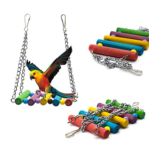 Dsaren Juguetes para Pájaros Colorful Columpio para Loros Accesorios Jaula Pajaros Bite Toy con Campanas para Periquitos, Cockatiels, Africana Greys Loros, Paquete de 3 (Colores aleatorios)