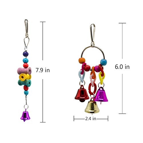 Dsaren Juguetes para Pájaros Colorful Columpio para Loros Accesorios Jaula Pajaros Bite Toy con Campanas para Periquitos, Cockatiels, Africana Greys Loros, Paquete de 3 (Colores aleatorios)