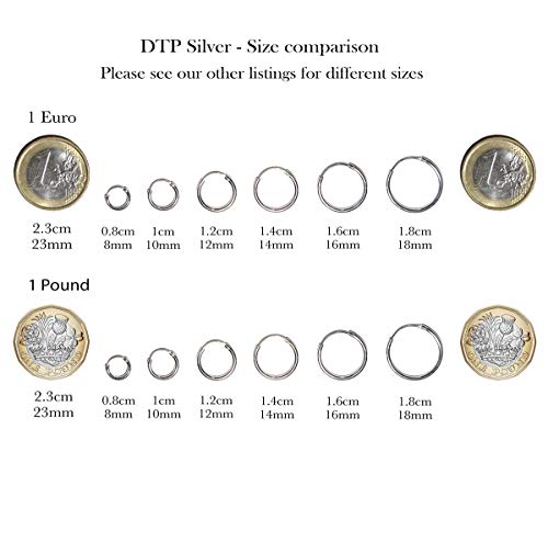 DTP Silver - Conjunto de 3 pares de Pendientes de Aro - Plata 925 - Espesor 1.2 mm, Diámetro 8, 10, 12 mm