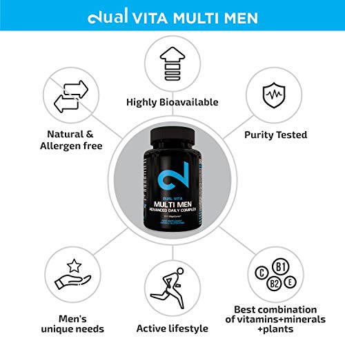 DUAL VITA Multi Men | Combinación De Vitaminas, Minerales y Plantas | Hombres Activos |60 Cápsulas Veganas | Suplemento Dietético 100% Natural | Certificado | Sin Aditivos | Fabricado En La UE