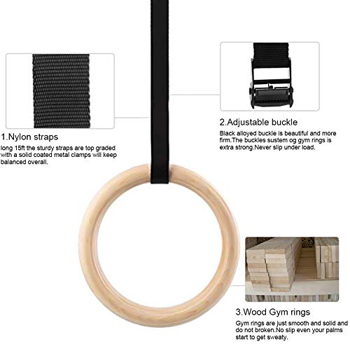 Ducomi Anillas de Gimnasia de Madera con Correas Ajustables – Entrenamiento para Gimnasio, casa, Crossfit, Atletismo y Fitness – Carga Máxima 365 kg – potenciamiento Muscular, Pull Up y dominadas