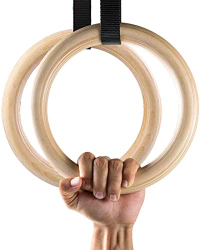 Ducomi Anillas de Gimnasia de Madera con Correas Ajustables – Entrenamiento para Gimnasio, casa, Crossfit, Atletismo y Fitness – Carga Máxima 365 kg – potenciamiento Muscular, Pull Up y dominadas