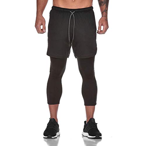 Ducomi Pantalones de Fitness para Hombre + Leggings de Compresión Running 2 en 1 - Pantalones Largos y Shorts de Gimnasia - Calzado Deportivo Ligero para Correr, Deporte y Baloncesto (Negro, EU L)