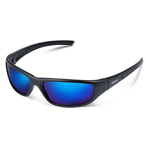 Duduma Gafas de Sol Deportivas Polarizadas Para Hombre Perfectas Para Esquiar Golf Correr Ciclismo TR8116 Súper Liviana Para Hombre y Para Mujer (marco mate negro con lente azul)