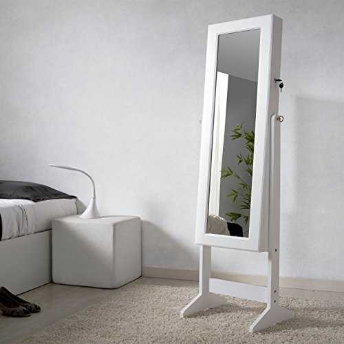 duehome - Espejo joyero XXL 160 cm, Guarda Joyas de pie, Blanco