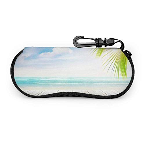 DUKAI Estuche de gafas, Mesa de madera vacía Hojas de palma Gafas de sol de fiesta Estuche blando Estuche de anteojos de cremallera de neopreno ultraligero con mosquetón, Estuche de anteojos portátil