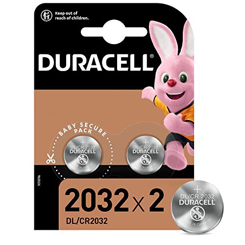 Duracell Pilas de botón de litio 2032 de 3 V, paquete de 2, con Tecnología Baby Secure, para uso en llaves con sensor magnético, básculas, elementos vestibles, dispositivos médicos DL2032/CR2032