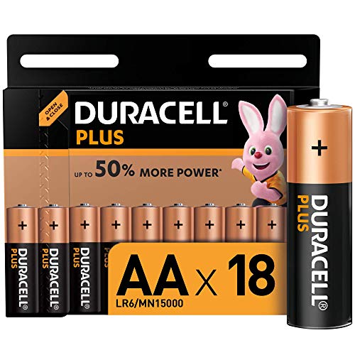 Duracell Plus AA, Pilas Alcalinas (paquete de 18 con apertura simplificada) 1.5 Voltios LR06 MX1500