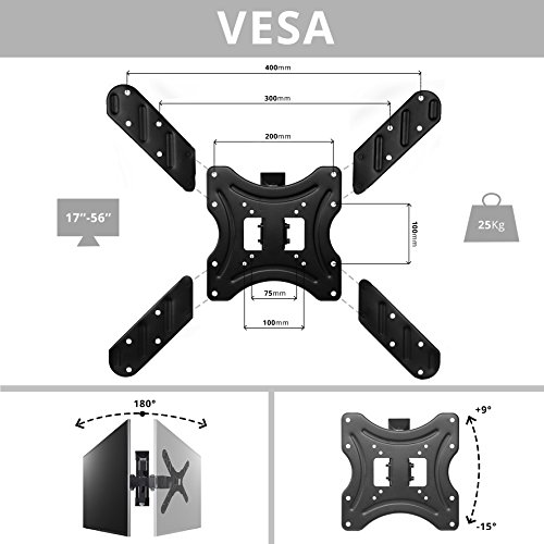 Duronic TVB420 Soporte TV de Pared Inclinable y Giratorio para Pantalla Televisor, Monitor de 17" a 56" Pulgadas hasta 25 kg de Peso y VESA 400-200 - 100-75 - Ultra Delgado