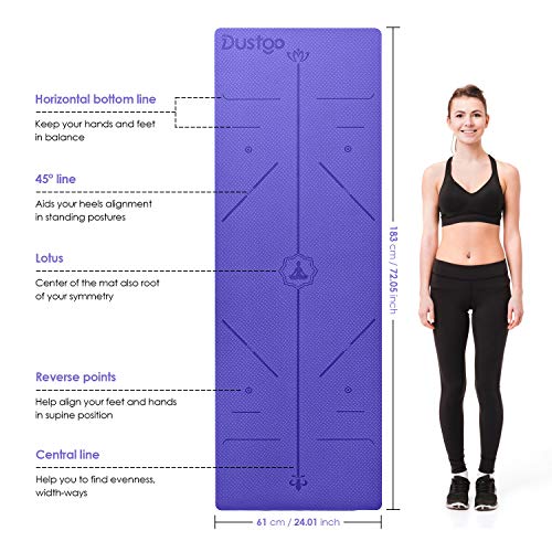 Dustgo 【Promoción】 Esterilla Yoga Colchoneta de Yoga Antideslizante con Material ecológico TPE con líneas corporales Yoga Mat diseñado para Entrenamiento y Entrenamiento físico